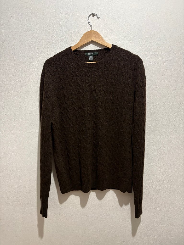 J. Crew Men's Cable And Rib Knit Crew Neck Sweater In Heather Brown Wool Blend